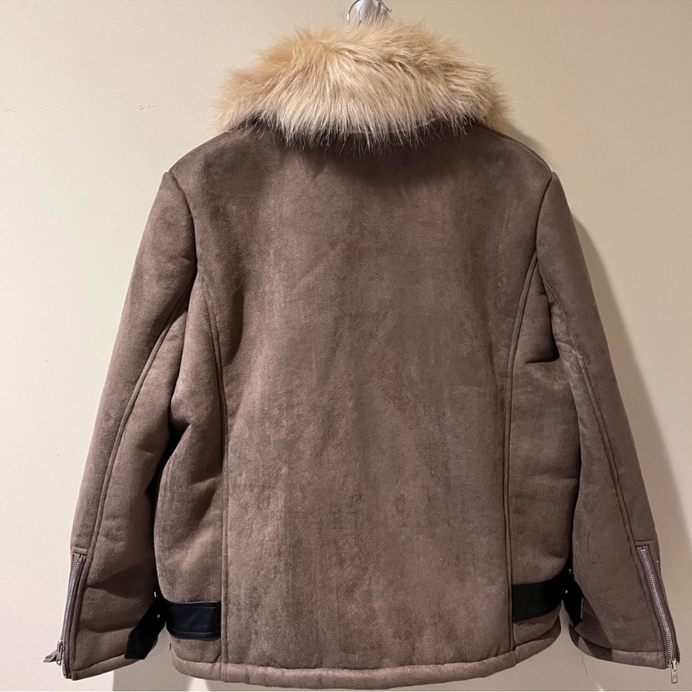 JCL moto faux suede bomber jacket tan light brown teddy sherpa size M - Picture 5 of 15